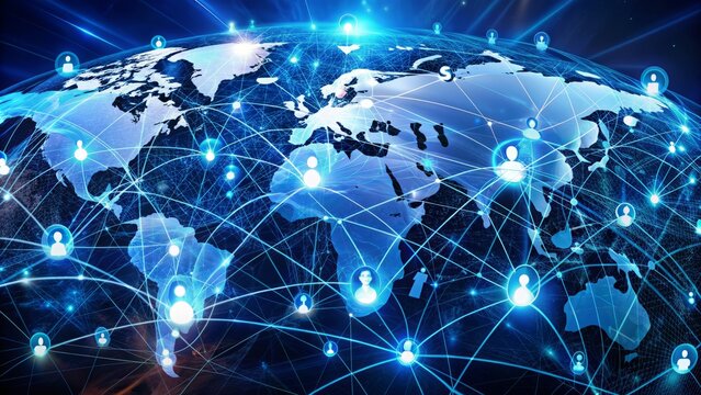 A Digital Composite Image Of The Earth With A Glowing Network Of Connections Between People.