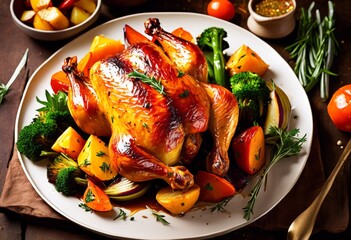 delicious golden brown roasted chicken straight from oven, poultry, crispy, savory, homemade, juicy, tender, culinary, cuisine, skills, delight