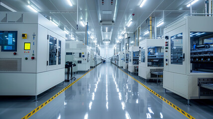 Modern semiconductor fabrication plant with advanced machinery and cleanroom environments