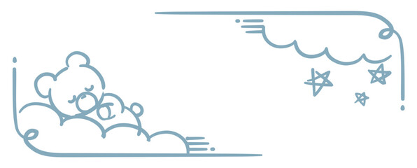 くまと星のフレーム。ゆめかわ、ガーリーなパステルトーンのイラスト素材。ベクターイラスト素材。