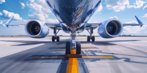low angle photo of an airplane on the runway 