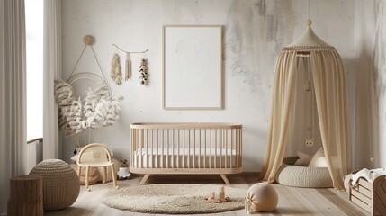 Natural Scandinavian Nursery with Mock-Up Frame