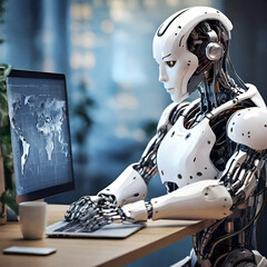 Fototapeta premium robot with laptop