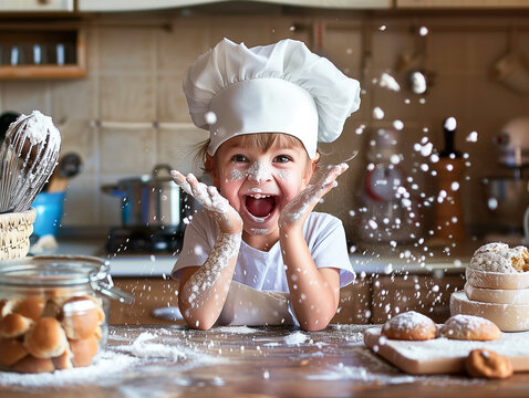 Kulinarischer Spa&szlig;. Backfreude f&uuml;r Kinder die es viel Freude macht mit Mehl in der K&uuml;che zu backen