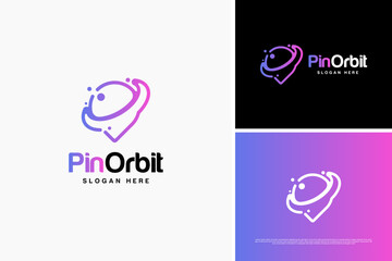 Vector pin orbit logo design, technology logo design, space logo design template