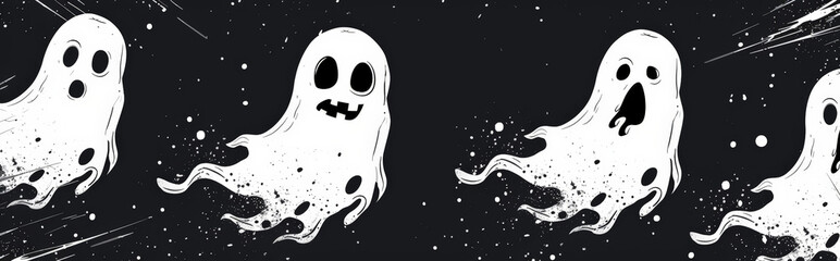 Fototapeta premium minimalist background with clean, white ghost silhouettes floating on a dark background, emphasizing simplicity and the eerie spirit of Halloween