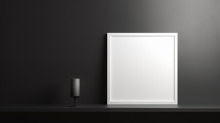 Obraz premium Minimalist Dark Room with Blank White Frame and Modern Décor 