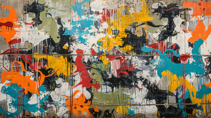 A colorful wall with graffiti on it