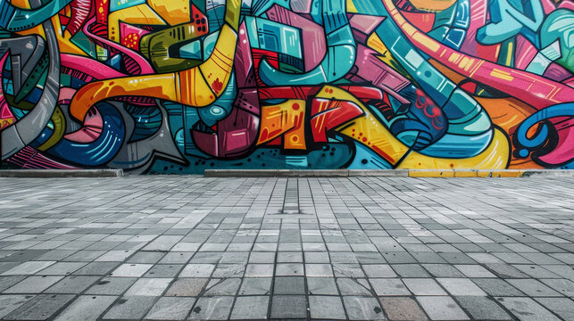 A colorful mural with a lot of different colors and shapes