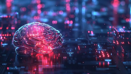 Digital Brain on Circuit Board Background