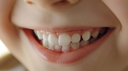 Fototapeta premium A happy child shows off his bright white smile after visiting the dentist. Concept for the development of dental clinics for children. 
