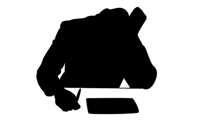 silhouette of overworked businessman is under stress with headache