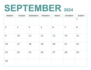 SEPTEMBER 2024 calendar start from MONDAY
