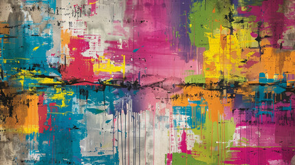 Fototapeta premium A colorful painting with splatters of paint that appears to be abstract