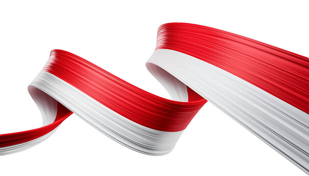 realistic 3d render of wavy Indonesian flag ribbon