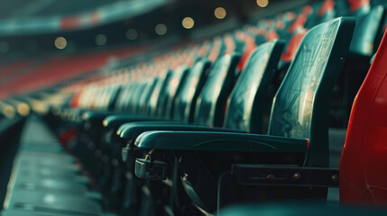 Fototapeta premium A row of empty seats in a stadium