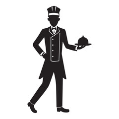 waiter with tray silhouette art illustration