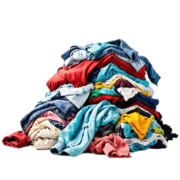Pile of used clothes isolated on transparent background.