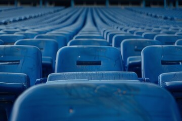 Fototapeta premium rows of blue seats in an empty stadium
