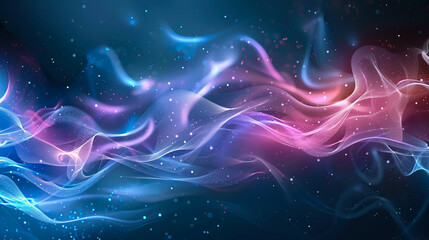 Obraz premium Abstract colorful waves flowing on dark background with sparkles and glowing particles