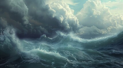 Fototapeta premium A stormy ocean with large waves crashing against the shore