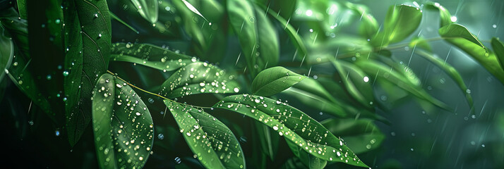 digital art of plant leaves with raindrops, generative AI