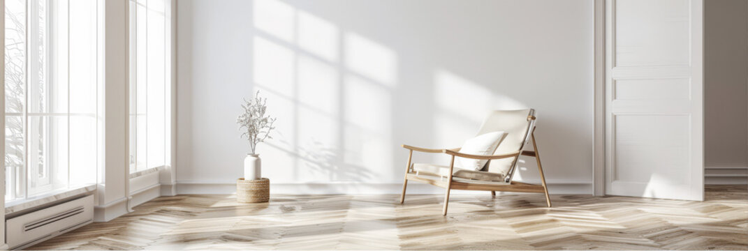 Minimalist interior design composition with minimal furniture and copyspace for text. Home decor concept image.