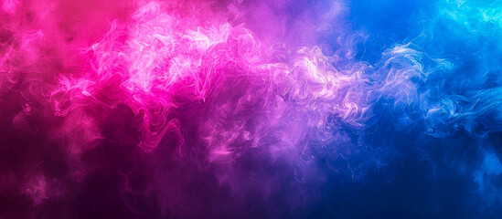 Fototapeta premium Colorful blue and pink smoke forming mysterious shapes on dark background