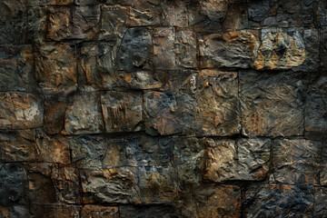 A wall made of stone with a lot of cracks and holes