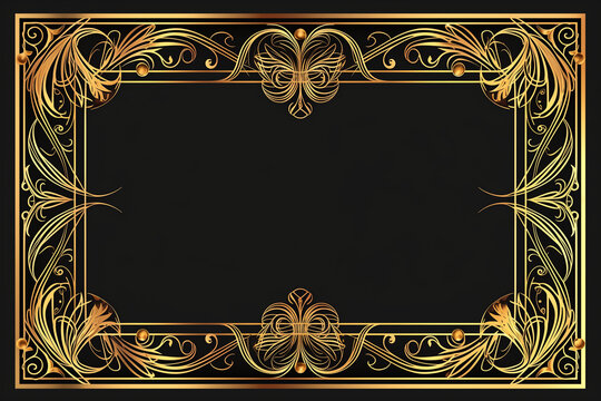 Golden art deco frame with ornament. Retro golden art deco or art nouveu frame in roaring 20s style. ,


