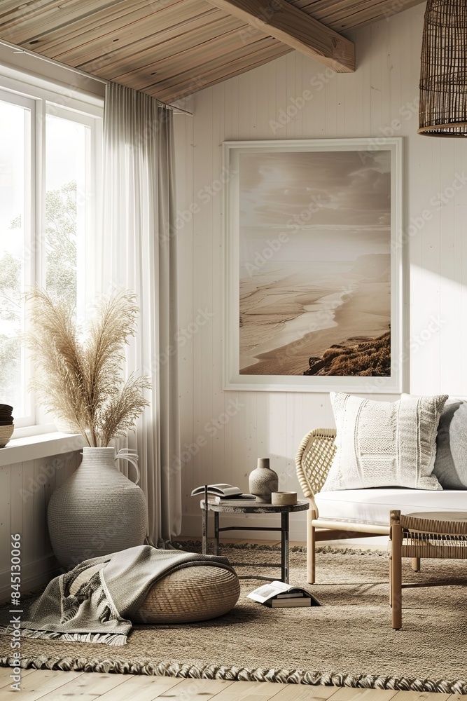 Poster Scandinavian Style Living Room with Mock-Up Frame