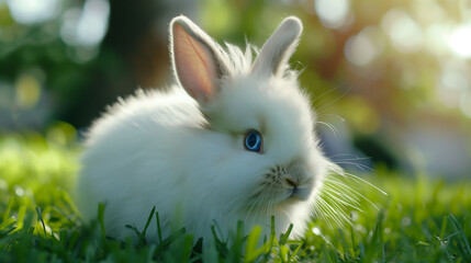 white rabbit on green grass