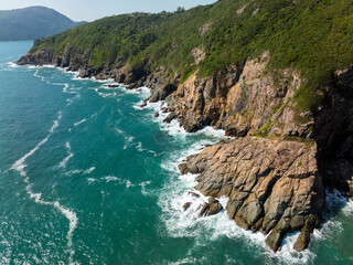 Aerial view of Hong Kong Sai Kung natural landscape geopark