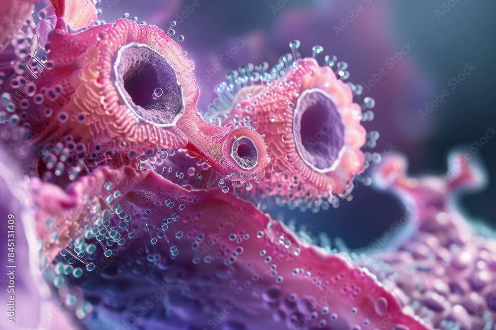 Aufkleber the image is a close up of a pink and purple blob with many small bubbles