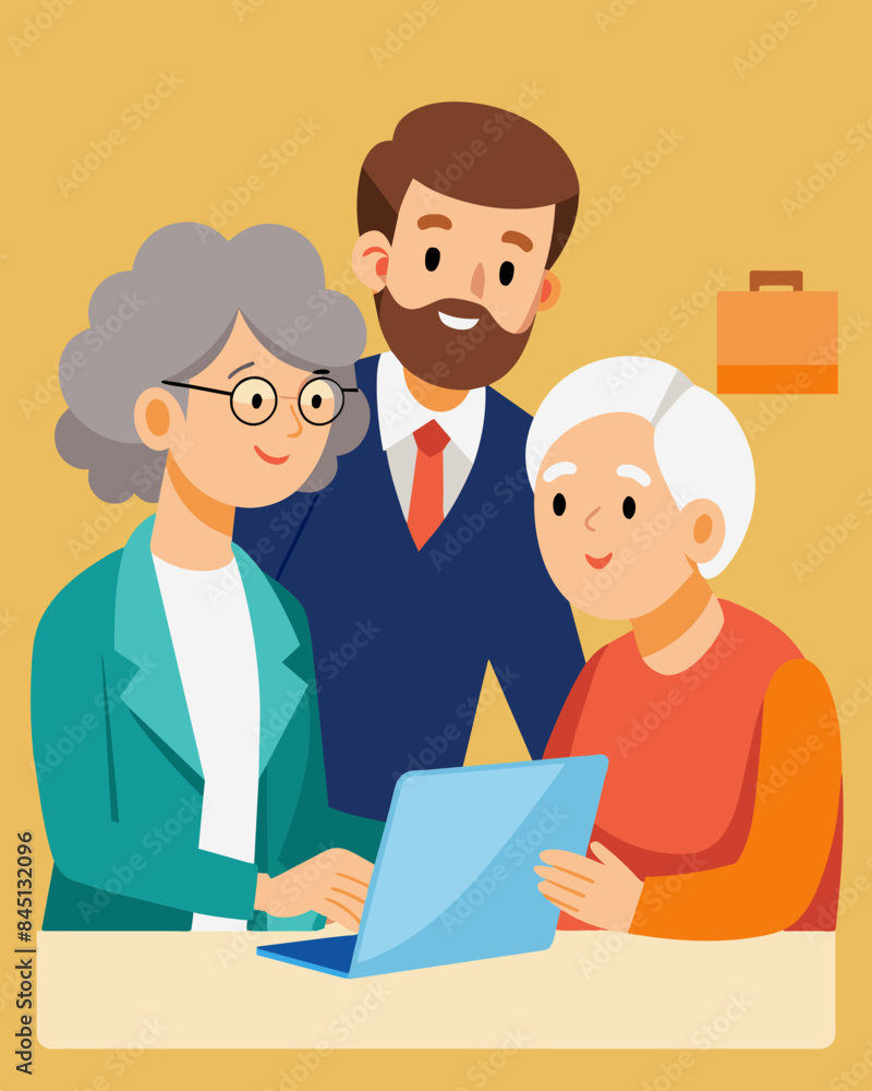 Poster an older couple meets with their financial advisor to discuss estate planning and creating a will to