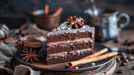 Aromatic coffee and chocolate cake with cinnamon and anise