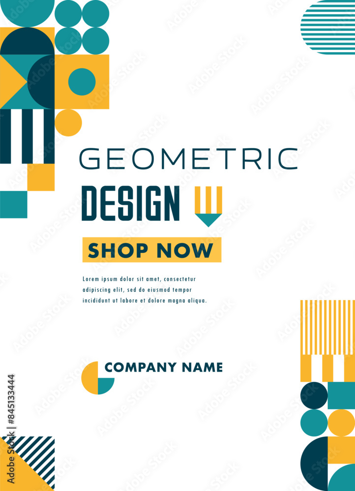 Aufkleber Poster or flyer template with modern geometric pattern and abstract shapes, vector background. Web banner with geometric design of mosaic pattern with trendy triangle and circle shape elements