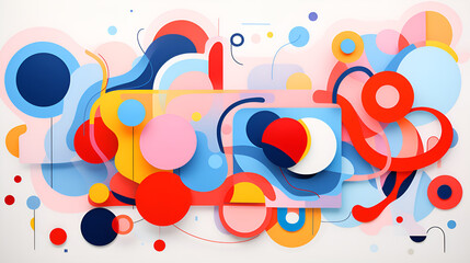 Obraz premium Abstract Art with Vibrant Shapes and Circles in a Burst of Colors