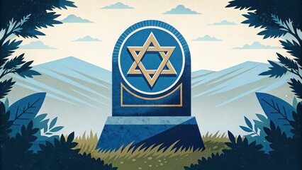 A stone engraved with "Never Forget" and a Star of David, placed in a solemn setting.