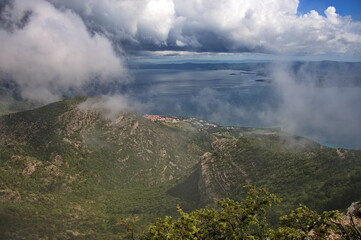 View through the clouds on Biokovo mountain in Croatia