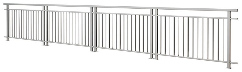 Visualize your project with this 3D rendering: modular railings for stairs, balconies, and fences in a clean, modern minimal design (transparent background). Customize for a perfect fit.