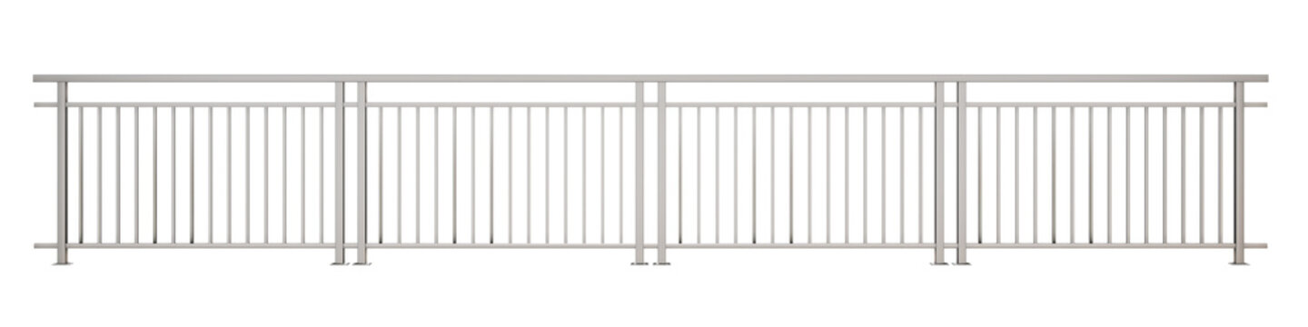 3D illustration features a modern minimal stair and balustrade system, along with isolated railings for balconies and fences (transparent background). Ideal for flexible design layouts.