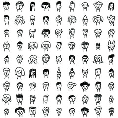 人々の顔　手描きのイラスト　セット