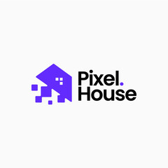 pixel house digital logo vector icon illustration