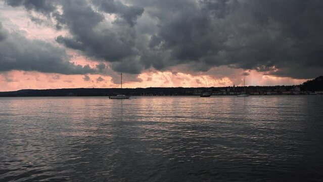  The magic of sunrise in Angera on Lake Maggiore in Italy
