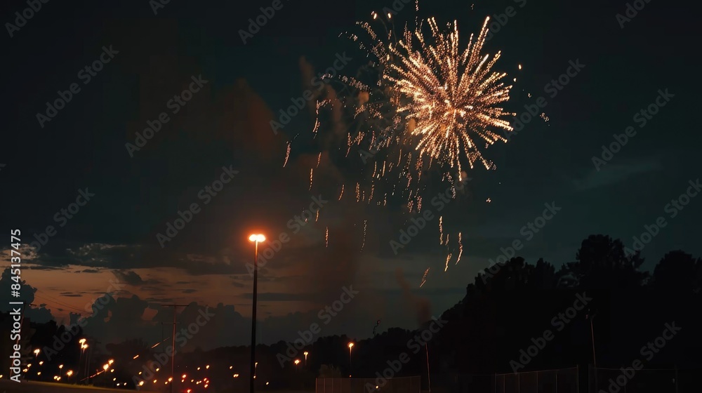 Wall mural stunning fireworks display during independence day festivities in a nighttime setting