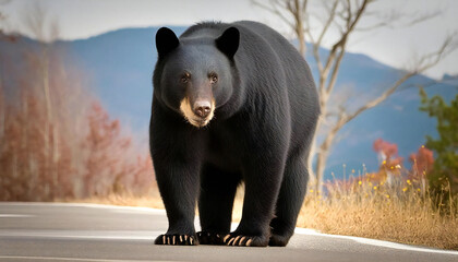 A wild bear. A bear with a sharp gaze aiming for its prey. A dangerous animal.