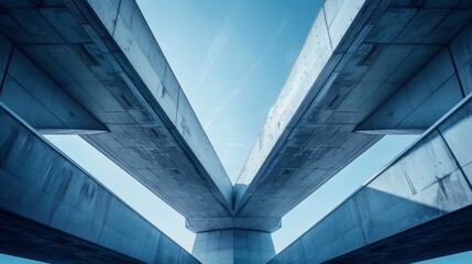 Low-angle view of a modern bridge, showcasing the geometric structure and architectural details against the sky - Powered by Adobe