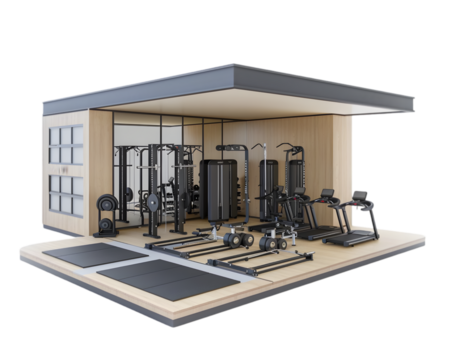 Modern Gym design weightlifting area on transparent background