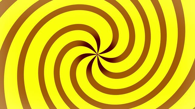 Spiral twirling 2D shape line animation optical illusion hypnotic Kaleidoscope circular motion graphics visual effect gradient background colour gold yellow